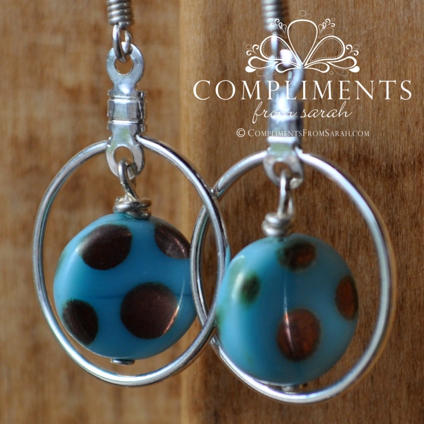 aqua polka dot silver earrings