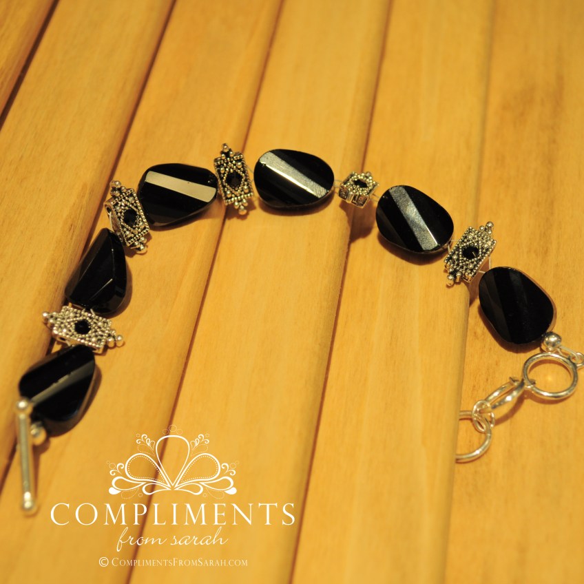 black onyx and antiqued silver stone bracelet