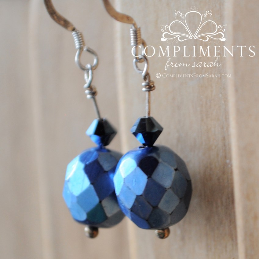 blue faceted drop earrings with swarovski crystal