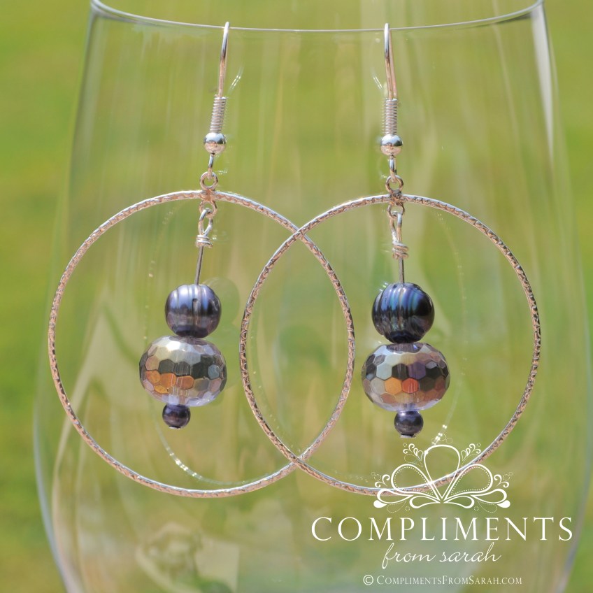 pewter purple and freshwater pearl earrings