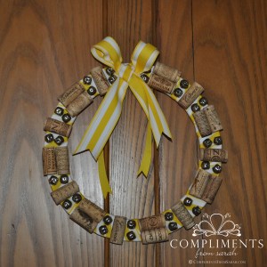 yellow wine cork wreath with bells