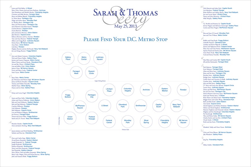 Wedding Seating Chart Washington DC Metro Theme Tables